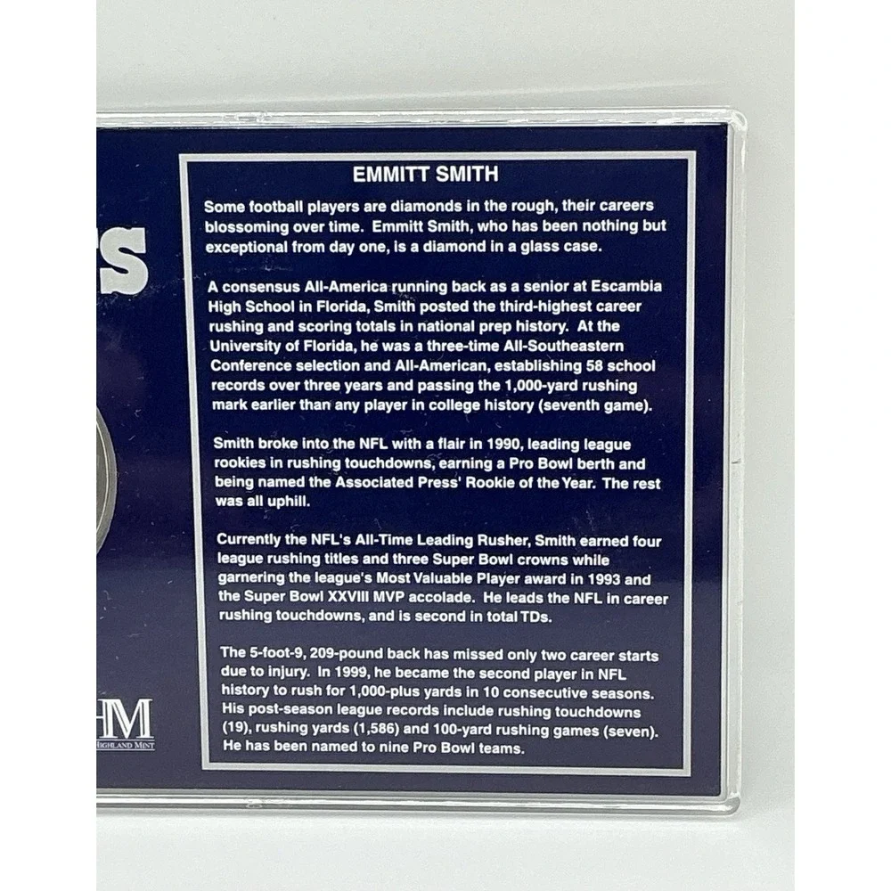 Emmitt Smith Dallas Cowboys Highland Mint Bronze Coin Limited Edition